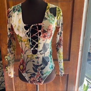 Floral mesh body suit